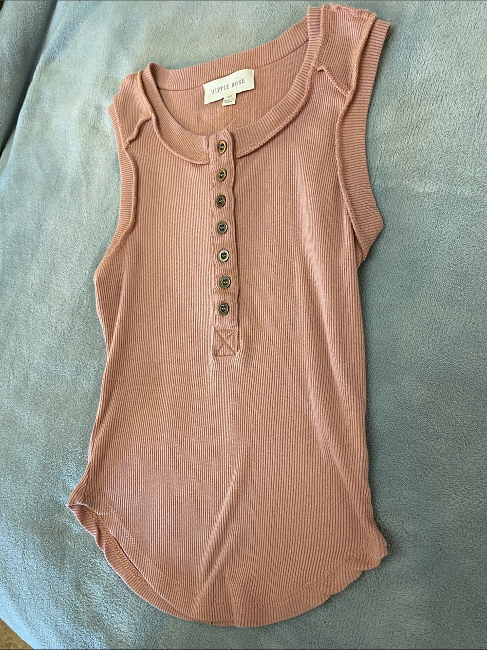 Hippie Rose Girls' Dusty Pink Ribbed Henley Tank